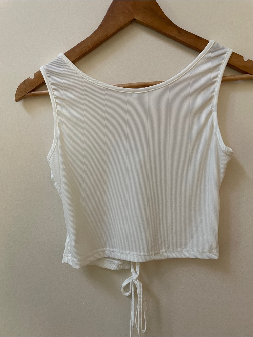 (2 for $20) White Lace-Up Ribbed Tank Top - Picture 5 of 6